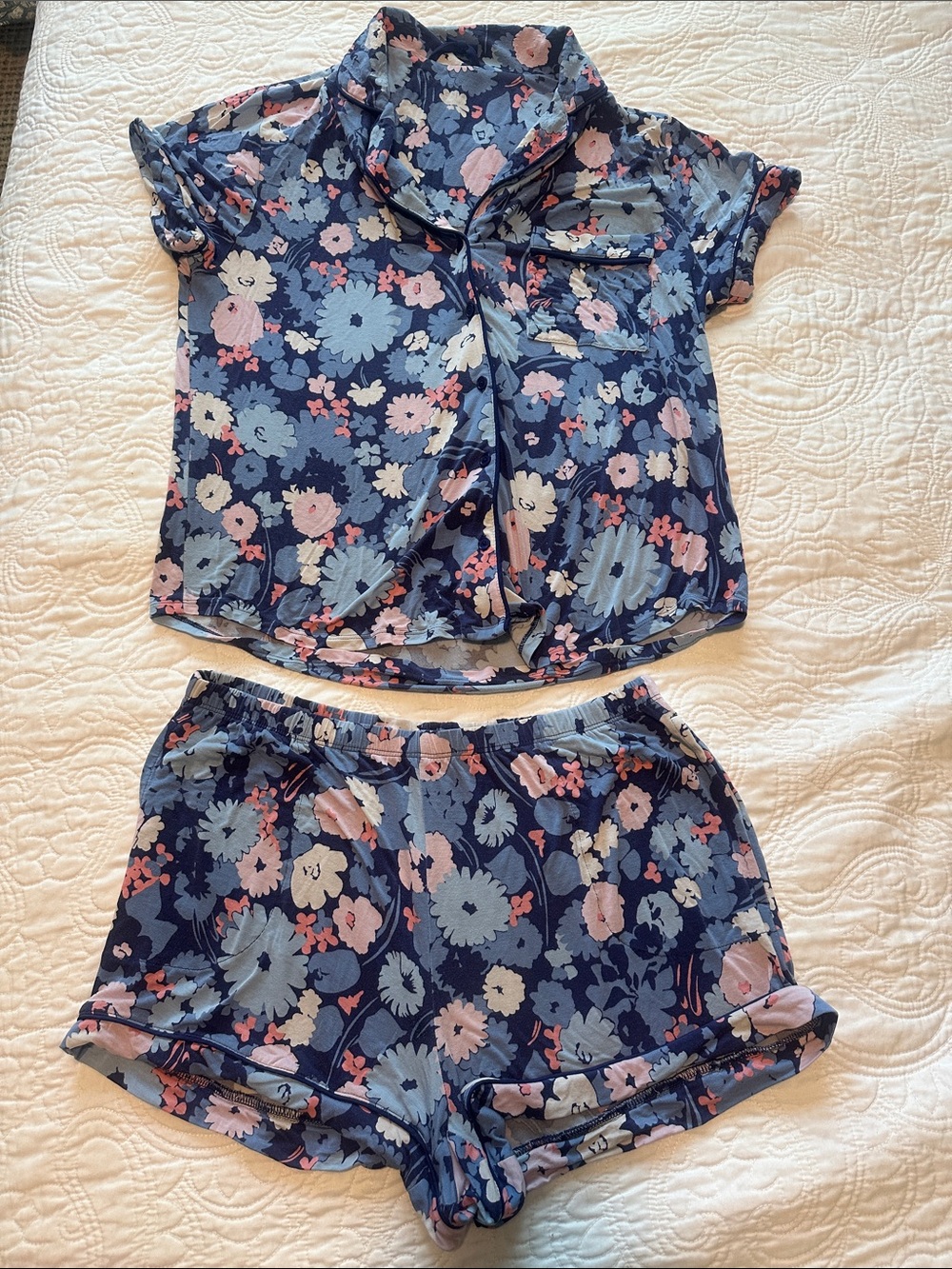 Kate Spade Blue and Pink Floral Two-Piece Pajama Set